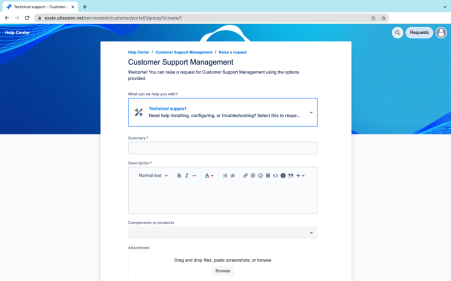 Technical support request form