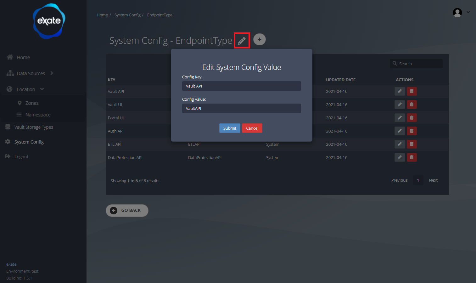 Edit configuration record